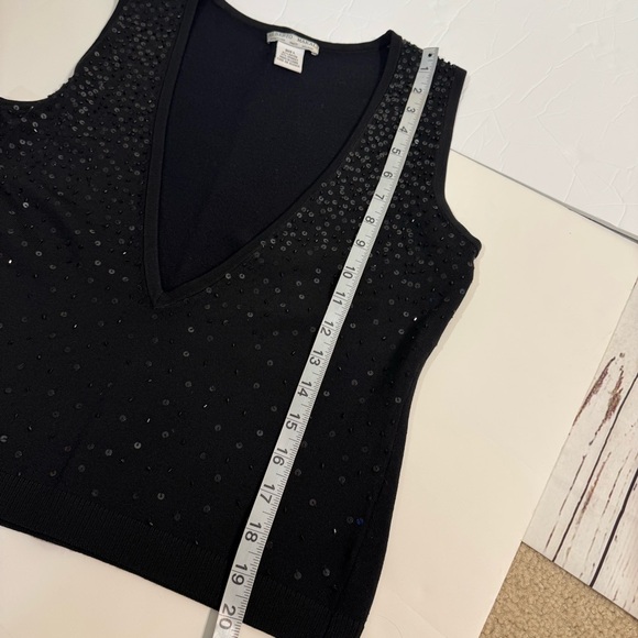 Alberto Makali Elegant Black Sequin/Bead Plunging Neck Sleeveless Top/Vest Large - Picture 5 of 8